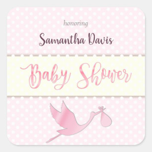 Roze Stork Baby Girl Baby shower Vierkante Sticker