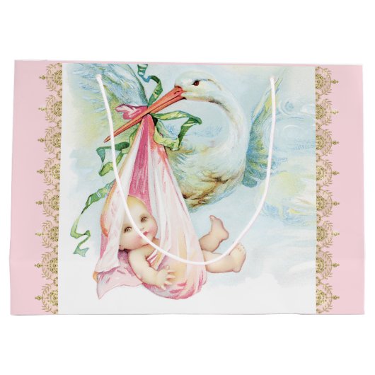 Roze Stork Baby Girl Groot Cadeauzakje (Achterkant)