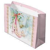Roze Stork Baby Girl Groot Cadeauzakje (Achterkant Gekanteld)