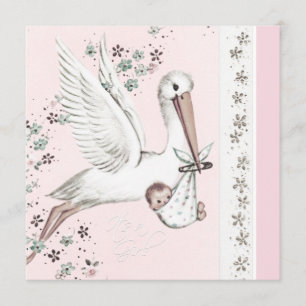 Roze Stork Baby Girl Shower Kaart