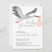Roze Stork Baby shower Invitation