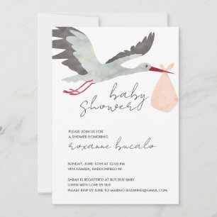 Roze Stork Baby shower Invitation Kaart