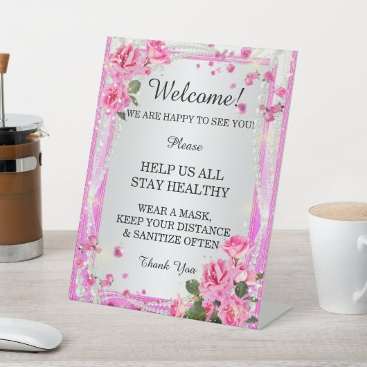 Roze stralen en parelveiligheid reclamebord met voetstuk (Insitu)