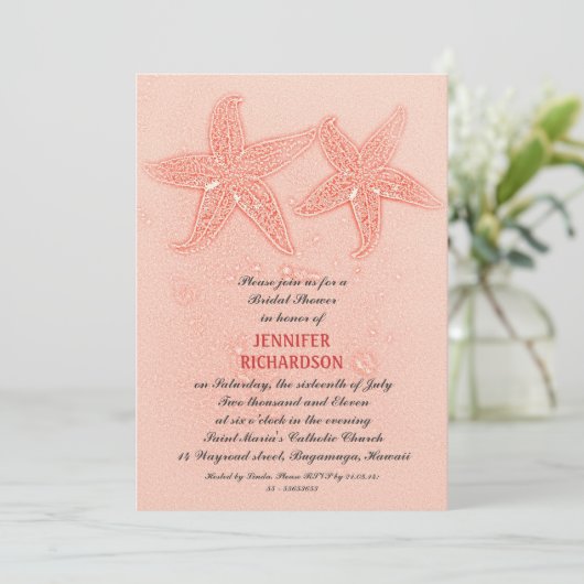 ROZE STRAND BRUIDSDOUCHE UITNODIGINGEN (Staand voorkant)