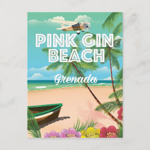 Roze strand Grenada reisposter Briefkaart