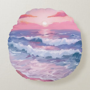 Roze strand oceaan oever geschilderd rond kussen