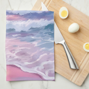 Roze strand oceaan oever kust schilderij  theedoek