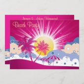 -roze strand party kaart (Voorkant / Achterkant)