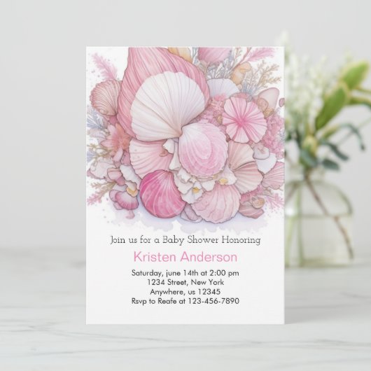 Roze Strand Zalig Ocean Meisje Baby shower Kaart (Staand voorkant)