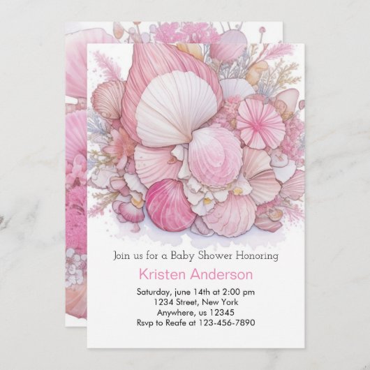 Roze Strand Zalig Ocean Meisje Baby shower Kaart (Voorkant / Achterkant)