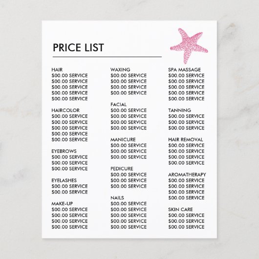 Roze strand zeester, schoonheidsspecialist, schoon flyer (Achterkant)