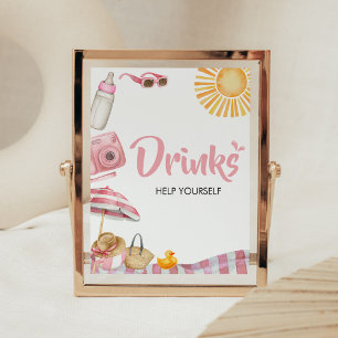 Roze Strand Zomer Baby shower Drinken Poster