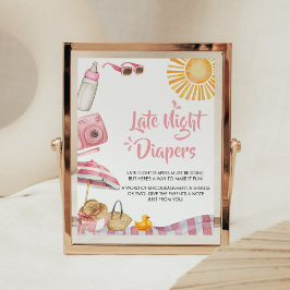 Roze Strand Zomer Baby shower Late Night Luiers Poster
