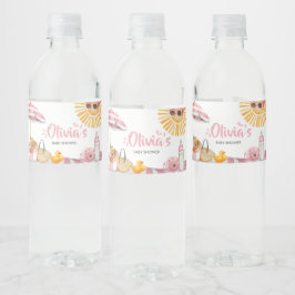 Roze strand zomer baby shower waterfles etiket