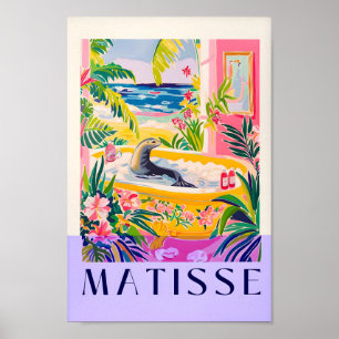 Roze Strandhuis Decor, Zee Lion in Badkuip Matiss Poster