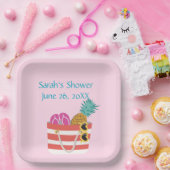 Roze strandtas papieren bordje (Feest)