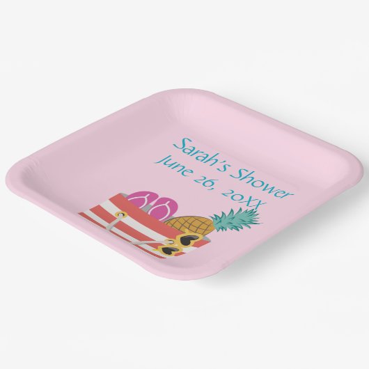 Roze strandtas papieren bordje (Gebogen)