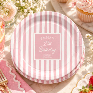 Roze Streep 21e Verjaardag Coastal Chic Papieren Bordje