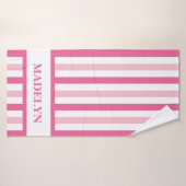 Roze Streep Badhanddoek met Aangepaste Naam (Badhanddoek)