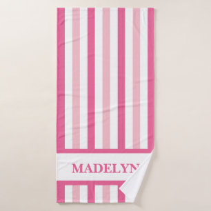 Roze Streep Badhanddoek met Aangepaste Naam