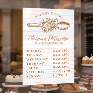 Roze Streep Bloem Spoon Bakkerij Winkel Openingsti Raamsticker