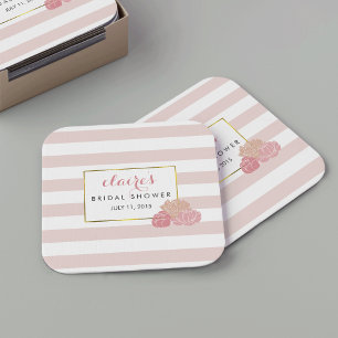 Roze Streep & Blush Peony Vrijgezellenfeest Onderz Vierkante Kartonnen Onderzetter