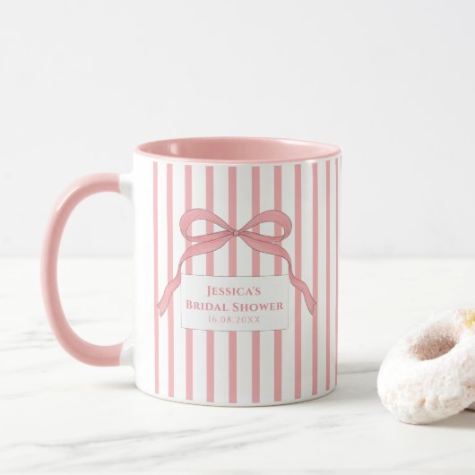 Roze Streep Boog Monogram Mok (Met donut)
