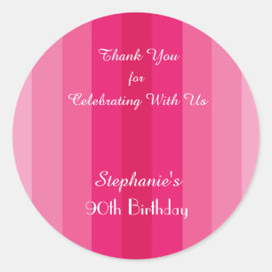 Roze Streep Dank u Verjaardagsfeestje gepersonalis Ronde Sticker