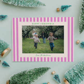Roze streep één foto Kerstvakantie Feestdagenkaart