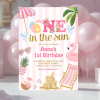 Roze streep EEN in de zon strand uitnodiging