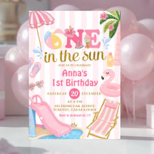 Roze streep Eén in de zon Zwembadfeest Verjaardag
