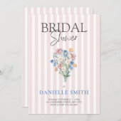 Roze Streep en Bloemen Bruidsdouche Uitnodiging (Voorkant / Achterkant)