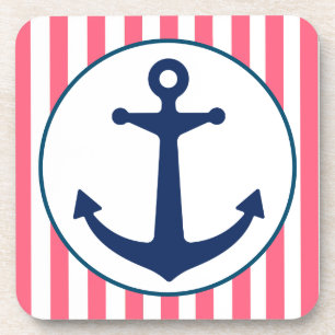Roze streep en marine anker bier onderzetter