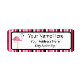 Roze Streep Flamingo Terugkeeradreslabel Etiket