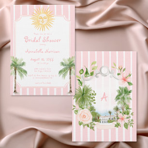 Roze Streep Kust Zon Palm Trouw Bruiloft Kaart