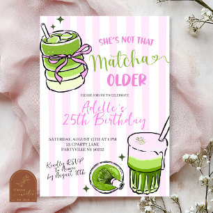 Roze streep moderne Matcha verjaardagsuitnodiging Kaart