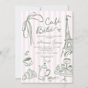 Roze Streep Paris Café Bebe Baby Shower Kaart
