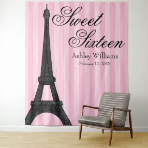 Roze streep Paris thema Sweet 16 achtergrondpaneel Wandkleed