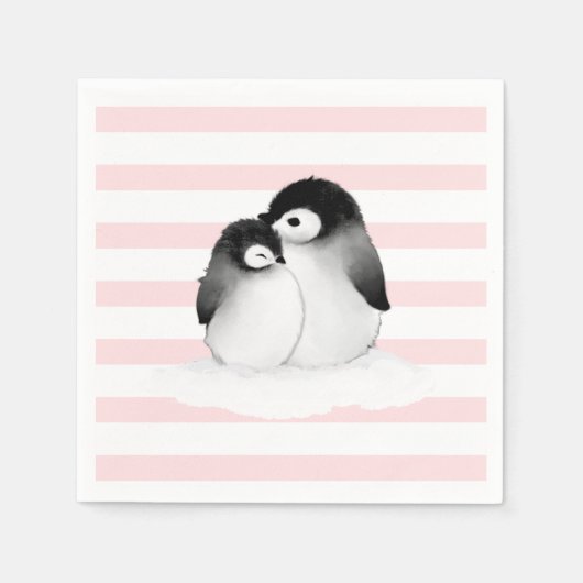 Roze Streep Pinguïn Party Decor Papieren servetten (Voorkant)
