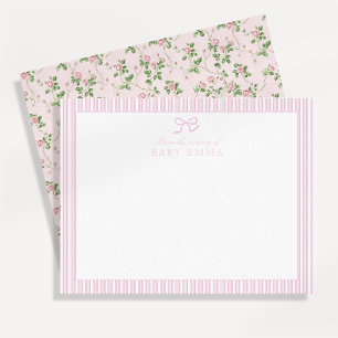Roze Streep & Roos Bloemen Baby Kwekerij Kaart