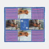 Roze Streep Squiggle Pet Vier Foto Grid Fleece Deken (Voorkant (Horizontaal))
