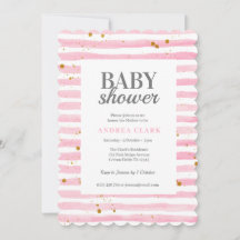 Roze Streep Waterverf Baby shower Uitnodiging
