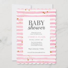 Roze Streep Waterverf Baby shower Uitnodiging