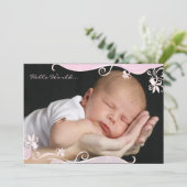 Roze Streling Foto Geboorteaankondiging Aankondiging (Staand voorkant)