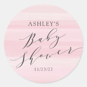 Roze strepen Baby shower Ronde Sticker