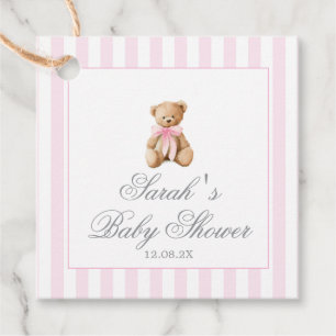 Roze Strepen Beer Baby Shower Favor Tags Bedankjes Labels