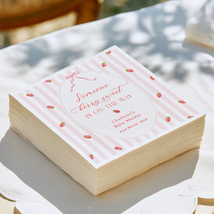 Roze Strepen Berry Zoete Baby Shower Uitnodiging Servet