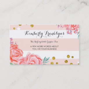 Roze strepen bloemen goud confetti waterverf visitekaartje