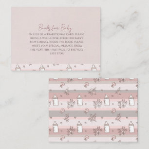 Roze Strepen Boeken voor Baby Shower Notitiekaartje