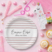 Roze strepen Bonjour Bebe Papieren Bordje (Feest)